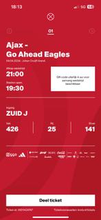 Ticket Ajax - Go Ahead Eagles 4 April., Tickets en Kaartjes, Sport | Voetbal, April, Losse kaart, Eén persoon