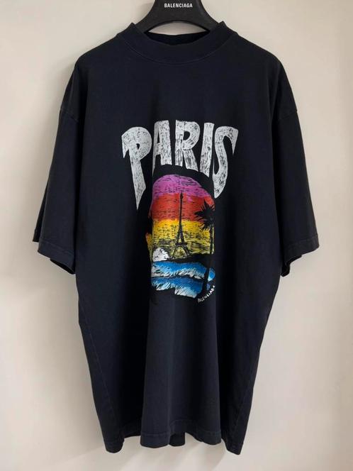 Balenciaga Paris Tropical T-Shirt Zwart Oversized Maat S, Kleding | Heren, T-shirts, Zo goed als nieuw, Zwart, Ophalen of Verzenden