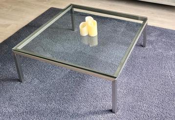 Salontafel glas en RVS – 90 x 90 cm beschikbaar voor biedingen