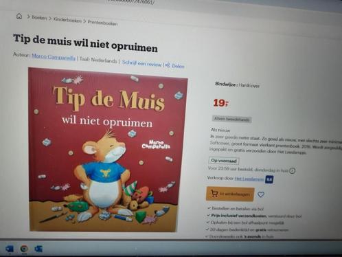 Tip de Muis wil niet opruimen, Boeken, Kinderboeken | Kleuters, Zo goed als nieuw, 4 jaar, Jongen of Meisje, Voorleesboek, Ophalen of Verzenden