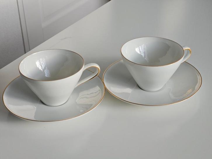 Twee elegante kop en schotels,voorloper van Villeroy &Boch, Huis en Inrichting, Keuken | Servies, Zo goed als nieuw, Kop(pen) en/of Schotel(s)