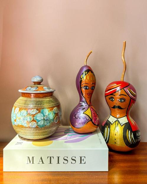 Folklore Kalebas Poppetjes (set van 2), Antiek en Kunst, Kunst | Beelden en Houtsnijwerken, Ophalen of Verzenden