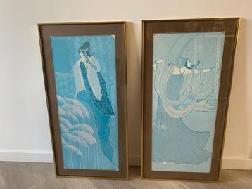 Twee vintage prints in lijst - 82x41 cm beschikbaar voor biedingen