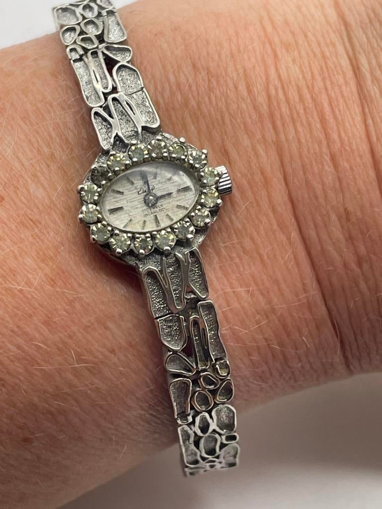 C75 Prachtig zilveren armband horloge brutalist, Sieraden, Tassen en Uiterlijk, Antieke sieraden, Armband, Zilver, Ophalen of Verzenden