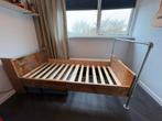 Steigerhouten bed met metalen frame, Ophalen, 90 cm, Eenpersoons, Bruin