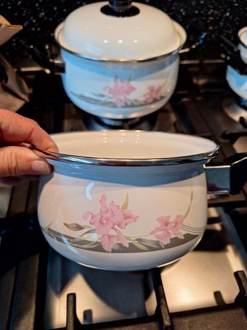 Pannenset 7-delig met bloemenprint beschikbaar voor biedingen