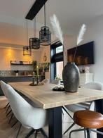 Massief  eiken houten  boomstam eettafel met u poot, 100 tot 150 cm, Eikenhout, Ophalen of Verzenden, Vijf personen of meer