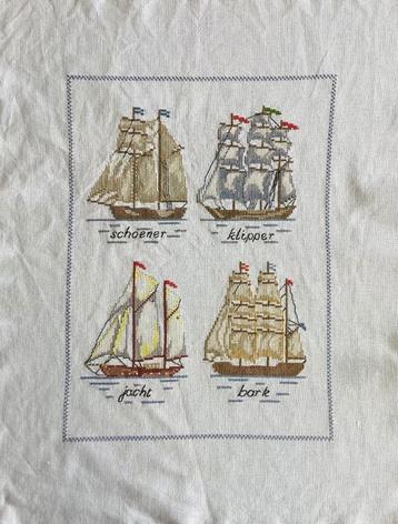Borduurwerk, zijde, schepen, tall ships, vintage  beschikbaar voor biedingen