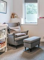 IKEA STRANDMON oorfauteuil met voetenbank, Huis en Inrichting, Stoelen, Ophalen, Zo goed als nieuw, Grijs, Eén
