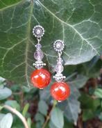 Oorbellen Natalia carneool-amethist-swarovski zilver, Ophalen, Nieuw