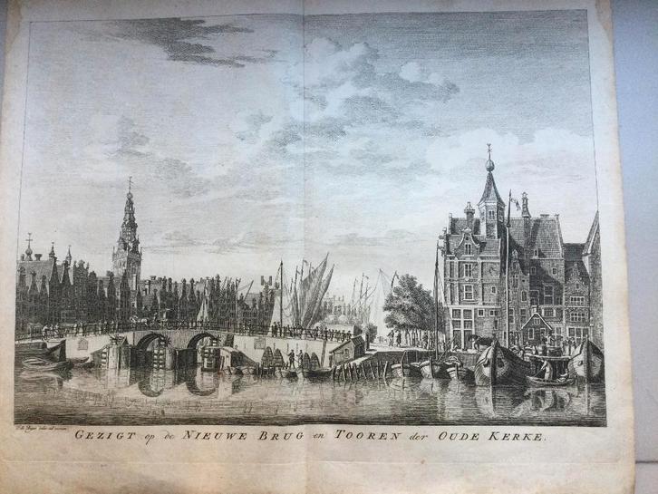 Amsterdam, Singel UB en Kolveniersdoelen,  1750, Antiek en Kunst, Kunst | Etsen en Gravures, Verzenden