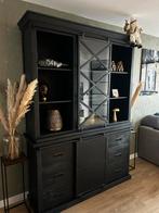 Zwarte Servieskast met Glas, Huis en Inrichting, Kasten | Buffetkasten, Ophalen, 100 tot 150 cm, Met lade(s), 150 tot 200 cm