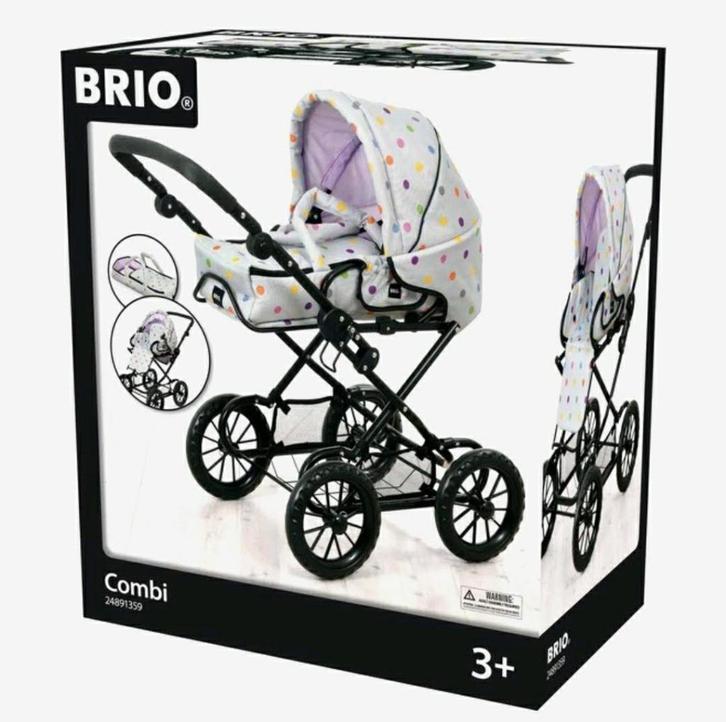 BRIO Poppenwagen Combi - Combi Grijs met stippen, Kinderen en Baby's, Speelgoed | Poppen, Nieuw, Overige typen, Ophalen of Verzenden