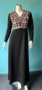 Vintage jaren 70 maxi-jurk zwart maat 36, Verzenden, Zwart, Vintage, Maat 36 (S)