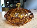 Jaren 70 Amberkleurig glazen bonbons / koekjes / suikerpot, Antiek en Kunst, Antiek | Glas en Kristal, Ophalen of Verzenden