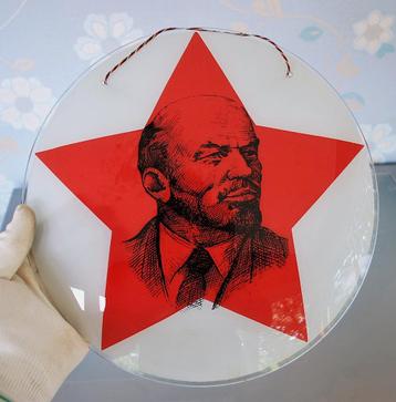 Lenin Afbeelding in Rode Ster GLAS ! Wand Ornament Vintage beschikbaar voor biedingen