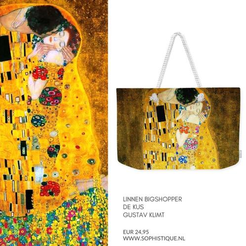 Linnen Bigshopper De Kus van Gustav Klimt | EUR 24,95, Sieraden, Tassen en Uiterlijk, Tassen | Damestassen, Nieuw, Shopper, Ophalen of Verzenden