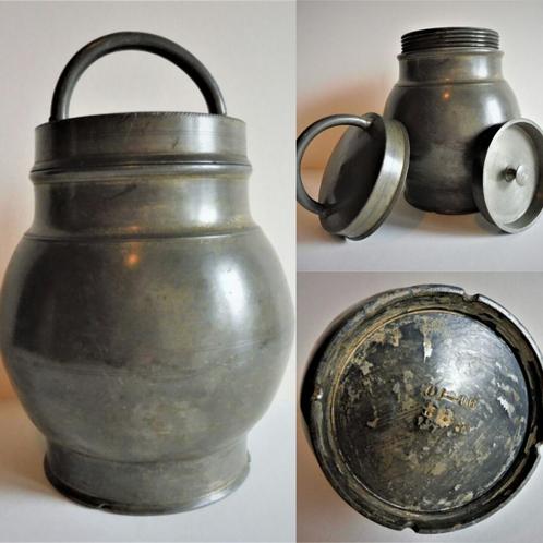 Tinnen gortpot / bouillon pot medicinaal 1875 1900 veldfles, Antiek en Kunst, Antiek | Tin, Ophalen of Verzenden