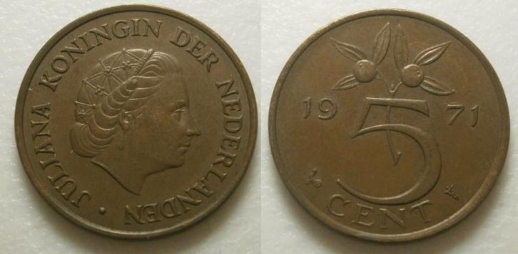 PD02604 Juliana 5 cent 1971, Postzegels en Munten, Munten | Nederland, Losse munt, 5 cent, Koningin Juliana, Ophalen of Verzenden