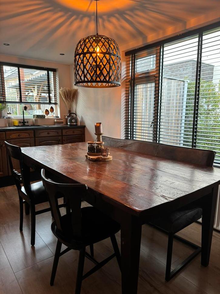 Eetafel, eetbank en 2 stoelen, Huis en Inrichting, Tafels | Eettafels, Gebruikt, 150 tot 200 cm, 200 cm of meer, Vijf personen of meer