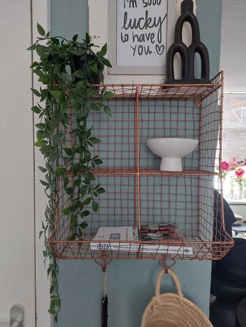 Metalen wandrek roségoud koper met vakken en haken. beschikbaar voor biedingen