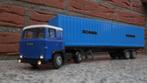 Scania 141 containers oplegger Tekno 1/50, Hobby en Vrije tijd, Modelauto's | 1:50, Ophalen of Verzenden, Zo goed als nieuw, Bus of Vrachtwagen