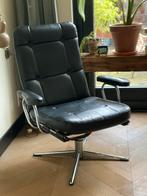 FAUTEUIL STOERE INDUSTRIËLE VINTAGE RETRO FAUTEUILTJE STOEL, Ophalen of Verzenden, Zo goed als nieuw, Leer, 50 tot 75 cm