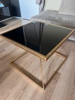 Goud gouden salontafel met zwart glas, Huis en Inrichting, Tafels | Salontafels, Ophalen, Rond, 50 tot 100 cm, Minder dan 50 cm
