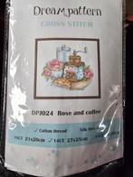 Borduurpakket - Rozen en Koffie, Ophalen of Verzenden, Zo goed als nieuw, Handborduren, Borduurpakket