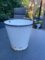 Vintage: geëmailleerde emmer, wit/blauw 22cm, Ophalen of Verzenden