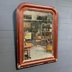 Grote oude bordeaux rode biedermeier spiegel antiek sleets, Antiek en Kunst, Antiek | Spiegels, Ophalen, Overige vormen, 50 tot 100 cm