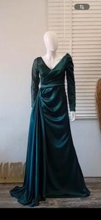 Donkergroene jurk met doorzichtige arm/abiye- Maat 38, Maat 38/40 (M), Ophalen of Verzenden, Zo goed als nieuw, Onder de knie