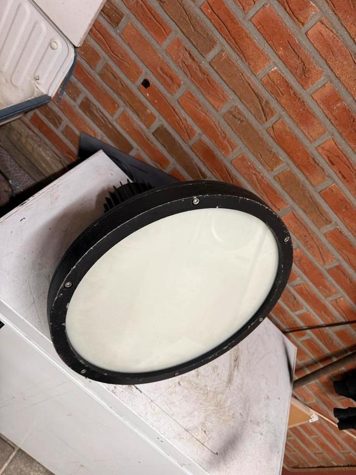 2 Industriële Aluminium Lampen - Veranda, Huis en Inrichting, Lampen | Hanglampen, Gebruikt, Minder dan 50 cm, Ophalen