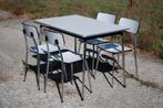 Vintage Formica uitschuiftafel met 4 stoelen, Ophalen, Gebruikt, Wit, Vintage