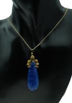 Grote klassieke Lapis Lazuli ketting hanger gouden montuur, Sieraden, Tassen en Uiterlijk, Kettinghangers, Goud, Blauw, Met edelsteen