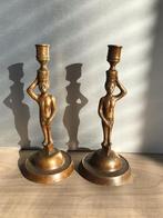 2 antieke, bronzen kandelaars Adam en Eva, Antiek en Kunst, Ophalen, Koper of Brons