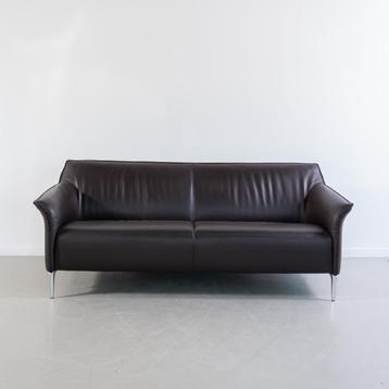 1x Leolux Mayon Bank 3-zits/198cm Donkerbruin Leer - Staal beschikbaar voor biedingen