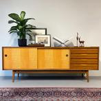 - Vintage dressoir, sideboard, noten -, Gebruikt, ., Ophalen of Verzenden, 200 cm of meer