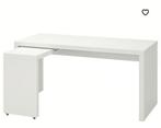 MALM Bureau met uitschuifbaar paneel - Wit 151x65 cm, Huis en Inrichting, Bureaus, Ophalen of Verzenden, Met wielen, Zo goed als nieuw