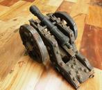 Antiek 30cm miniatuur kanon hout / brons, Antiek en Kunst, Ophalen of Verzenden