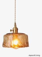 Japandi Glazen Hanglamp - Nieuw! - lamp, Huis en Inrichting, Lampen | Lampenkappen, Bruin, Rond, Nieuw, Ophalen of Verzenden