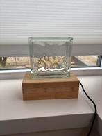 Glazen blok lamp met houten voet, Ophalen of Verzenden, Zo goed als nieuw, Glas, Minder dan 100 cm