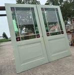 Set antieke schuif / en-suite deuren met glas 221x228cm., Antiek en Kunst, Ophalen