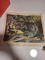 Lino print - Landschap met dieren, Ophalen