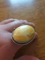 Zilveren ring met grote barnsteen, Verzenden, Zilver, Ring