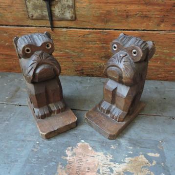 Boekensteun vintage hond Westies hout gesneden jrn '50/'60 beschikbaar voor biedingen