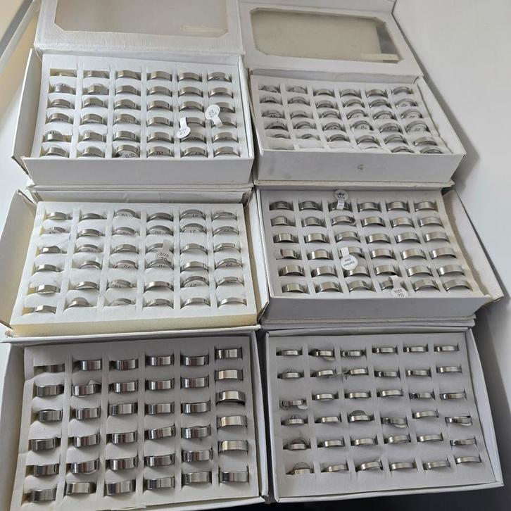 Partij RVS ringen - 843 stuks - Blanco, diverse maten, Sieraden, Tassen en Uiterlijk, Ringen, Nieuw, Dame of Heer, 17 tot 18, Zilver