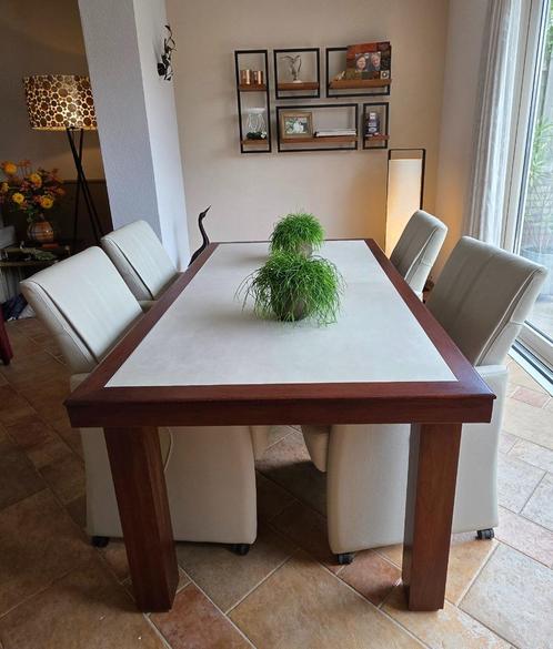 Royale eettafel (93*172*75) met 4 lederen stoelen op wielen, Huis en Inrichting, Tafels | Eettafels, Gebruikt, 50 tot 100 cm, 150 tot 200 cm