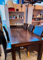 Mahonie houten eettafel met 5 stoelen, Ophalen, 200 cm of meer, 50 tot 100 cm, Zo goed als nieuw