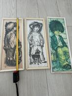 3 Vintage Ted/ big eye schilderijen/ etsen jaren ‘50/‘60, Antiek en Kunst, Kunst | Schilderijen | Abstract, Ophalen